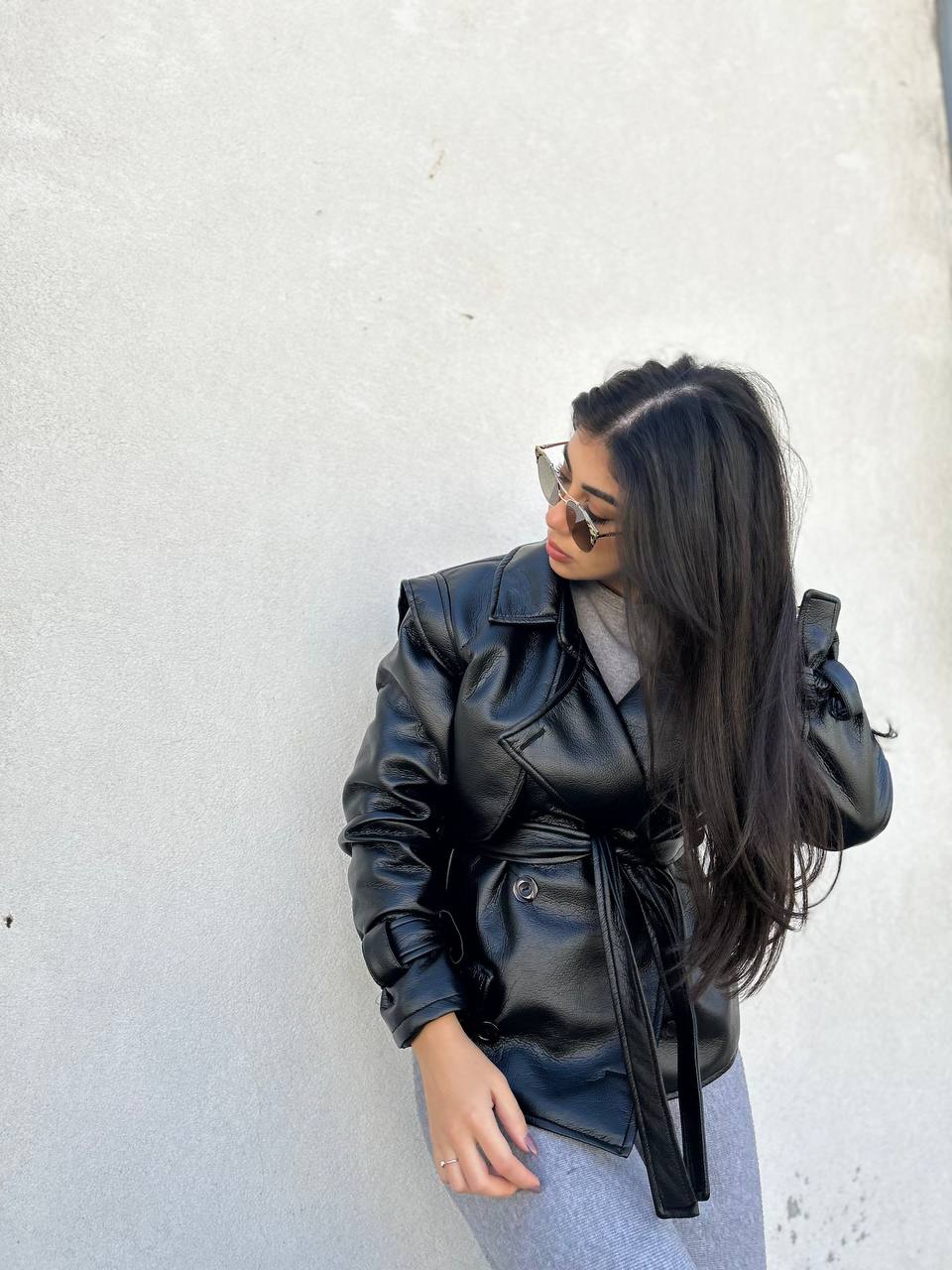 Leather Cropped trench coat