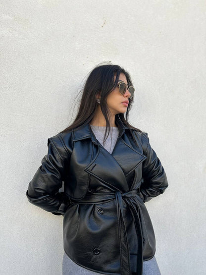 Leather Cropped trench coat